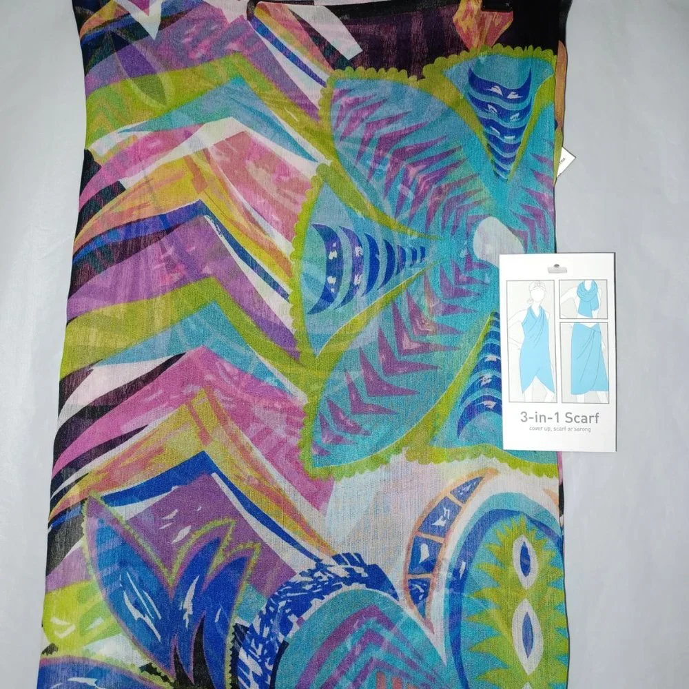 CAPELLI NEW YORK TROPICAL PRINT 3- IN- 1 (SCARF - COVERUP - SARONG) - Picture 1 of 5